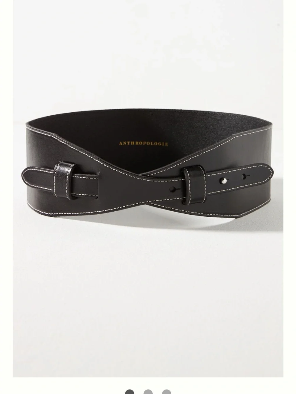 Anthropologie Black Wide Leather Corset Belt with White Stitching